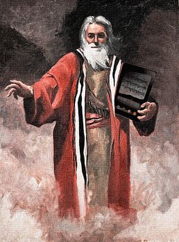 Mojżesz ogłaszający dziesięć przykazań objawionych w iPadzie
