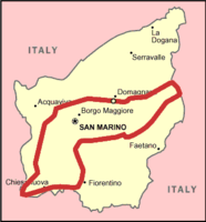 Tor Formuły 1 w San Marino na tle mapy kraju